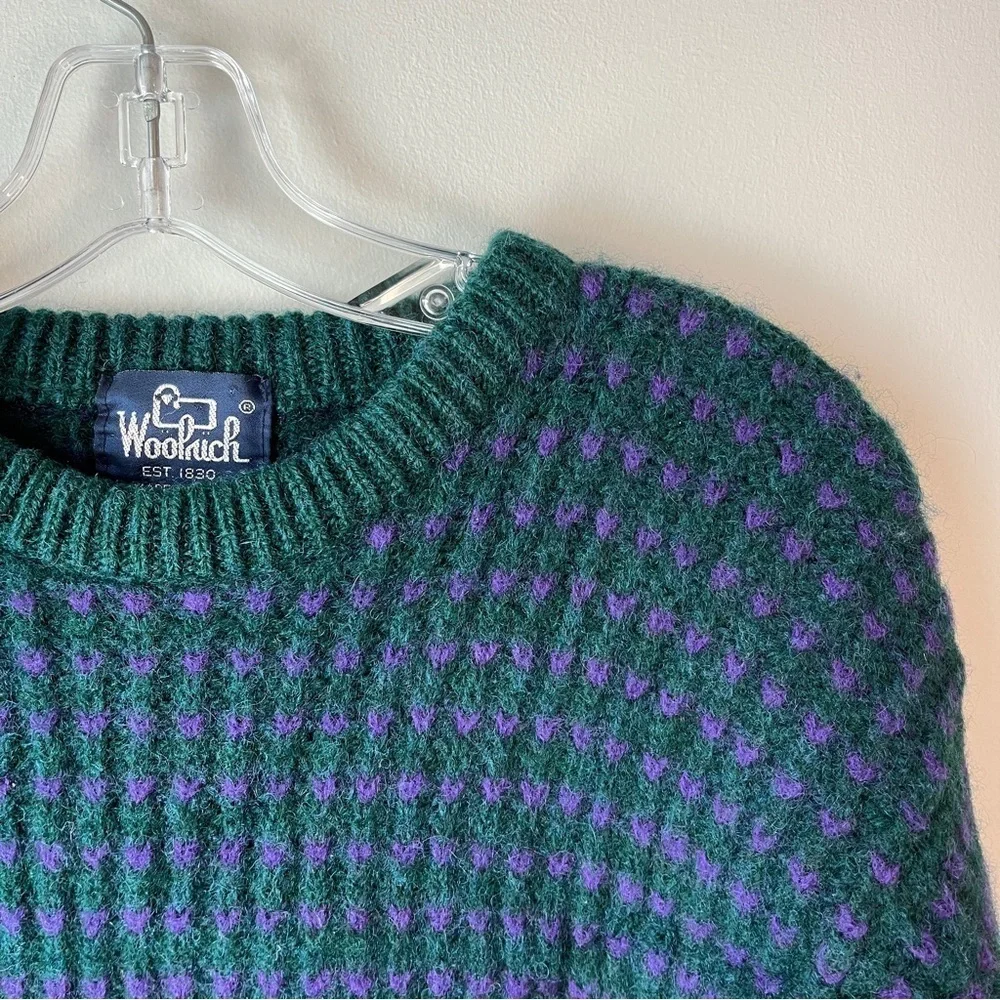 Vtg Woolrich Sweater Sz Medium 60s Knit Teal/Purple Wool